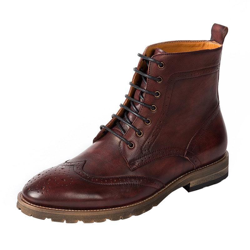 First Layer Cowhide Men's High-top Leather Boots Men's British Brock Martin Boots - MRSLM