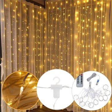 3M*3M USB 300 LED Curtain String Light With 10 Hooks for Outdoor Festival Decor Christmas Wedding DC5V - MRSLM