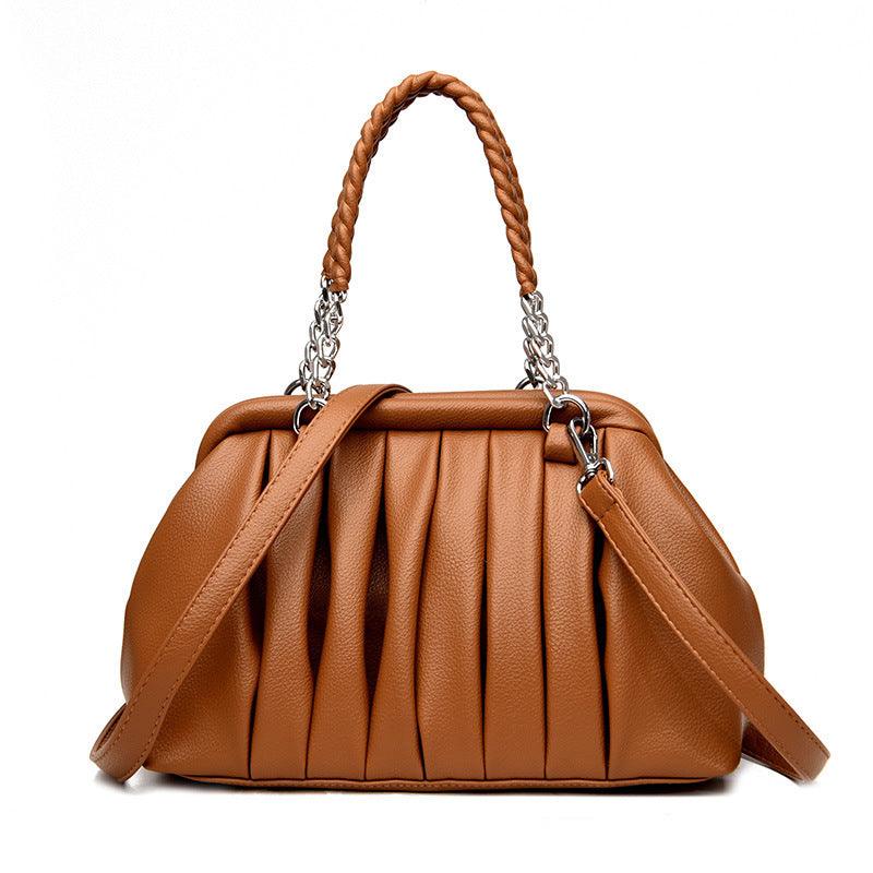 New Fashion All-match Pleated Woven Portable Large Capacity Leather Women's Bag - MRSLM