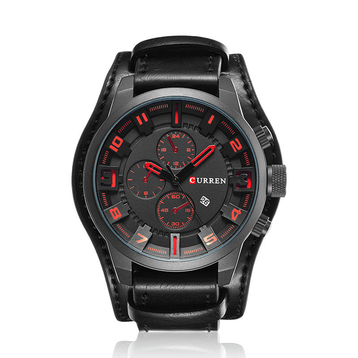 Military Faux Leather Strap Date Display Men's Analog Quartz Wrist Watch Gift - MRSLM