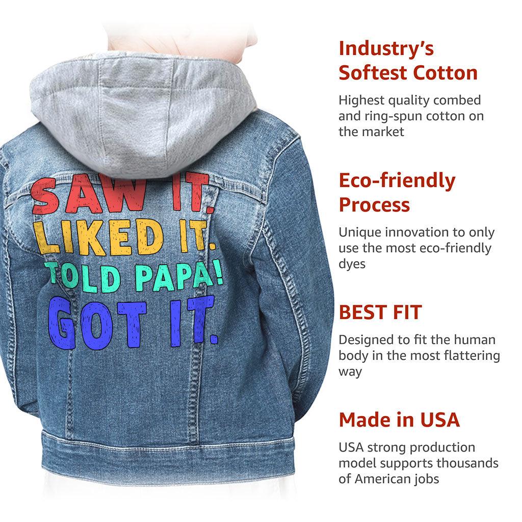 Saw It Liked It Hooded Denim Jacket for Kids - Colorful Jean Jacket - Best Design Denim Jacket for Kids - MRSLM