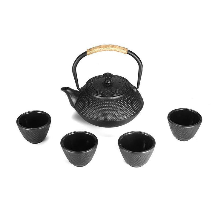 600ml Teapot Japanese Style Iron Water Kettle With 4 Cups Tea Pot Home Office Kit - MRSLM