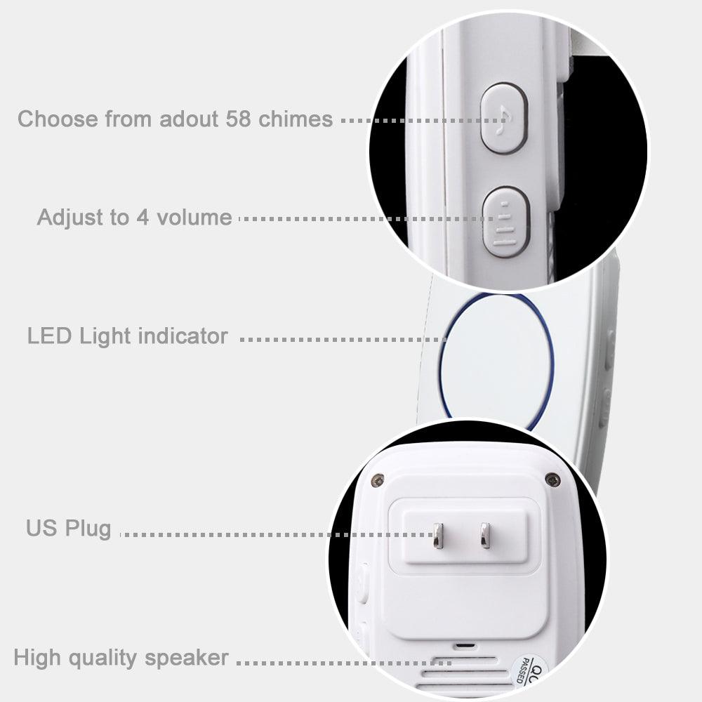 CACAZI A60 Waterproof Wireless Music Doorbell LED Light Battery 300M Remote Home Cordless Call Bell 58 Chime 2 Button 1 Receiver - MRSLM