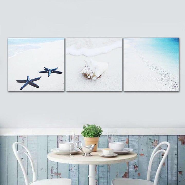 Three Couplets Hanging Picture Beach Shell Blue Sea Romantic Canvas Art Prints Picture Wall Art Decoration no Frame - MRSLM