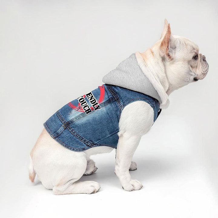 Not Friendly Don't Touch Dog Denim Jacket - Quote Dog Denim Coat - Graphic Dog Clothing - MRSLM