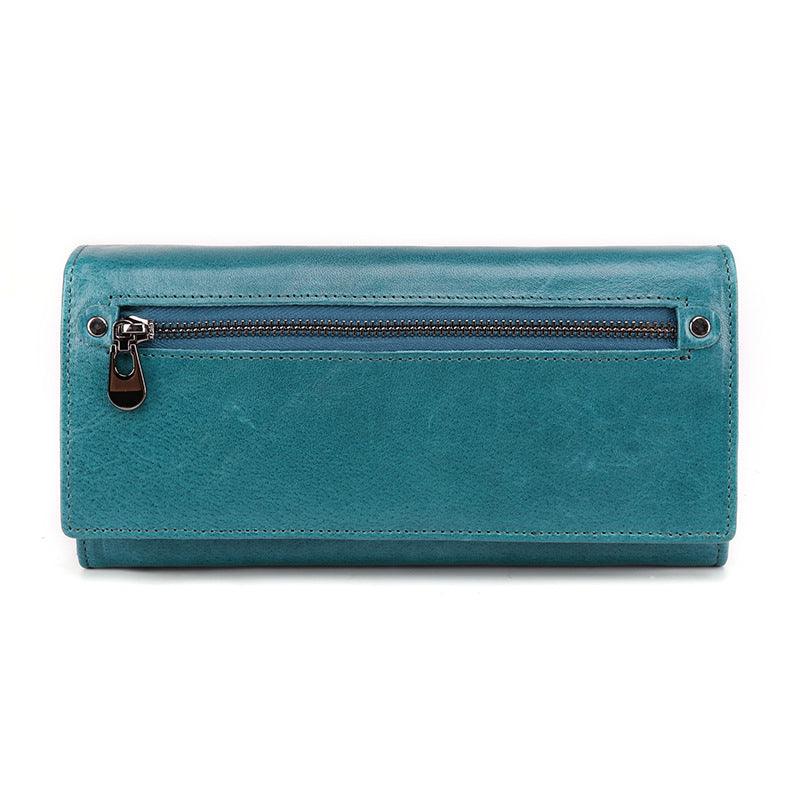 Ladies Genuine Leather Simple Solid Color Long Wallet - MRSLM