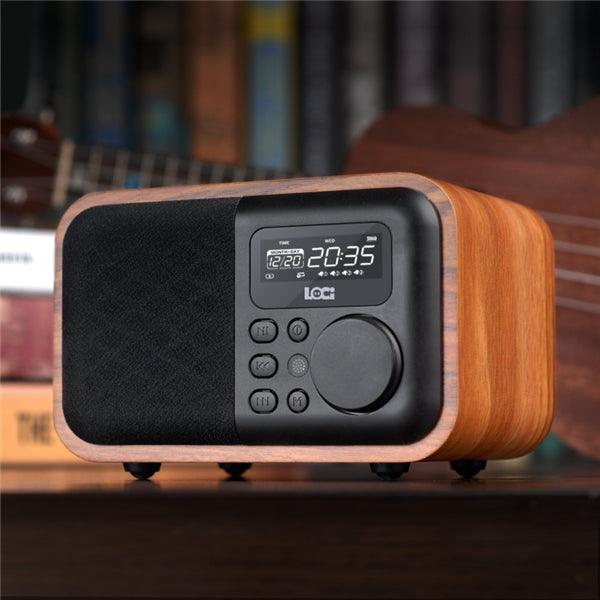 iBOX D90 Wooden Subwoofer Alarm Clock Microphone bluetooth Speaker Support U Disk TF Card AUX - MRSLM