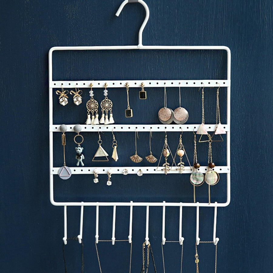 72 Holes 10 Hooks Wall Hanging Earring Jewelry Display Stand Storage Rack Metal Hanging Shelf With Hooks Space Save Jewelry Organizer Holder - MRSLM