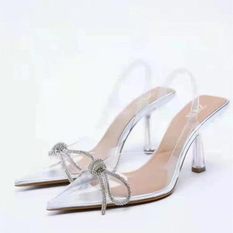 White Crystal Transparent Glitter High-heeled Mules - MRSLM