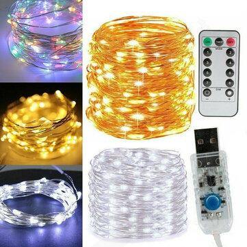5M 10M 20M USB 8 Modes Copper Wire LED String Light for Christmas Holiday Home Decor + Remote Control - MRSLM