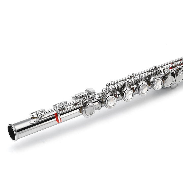 16 Holes C Key Colored Flute Nickel Plated Silver Tube Woodwind Instrument with Box - MRSLM