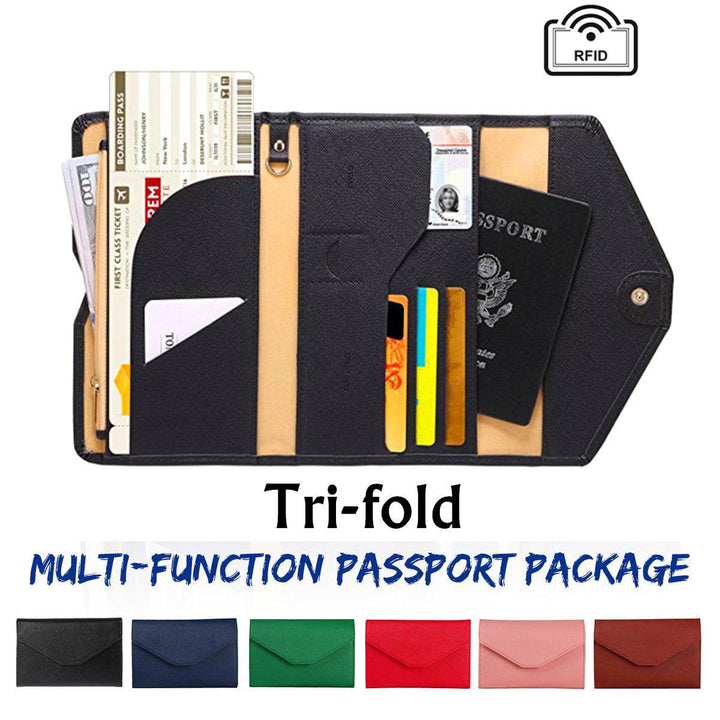New Document Folder PU Tri-fold Multi-function Travel Passport Credit Card ID Card Cash Holder Organizer Wallet Purse Case Bag - MRSLM