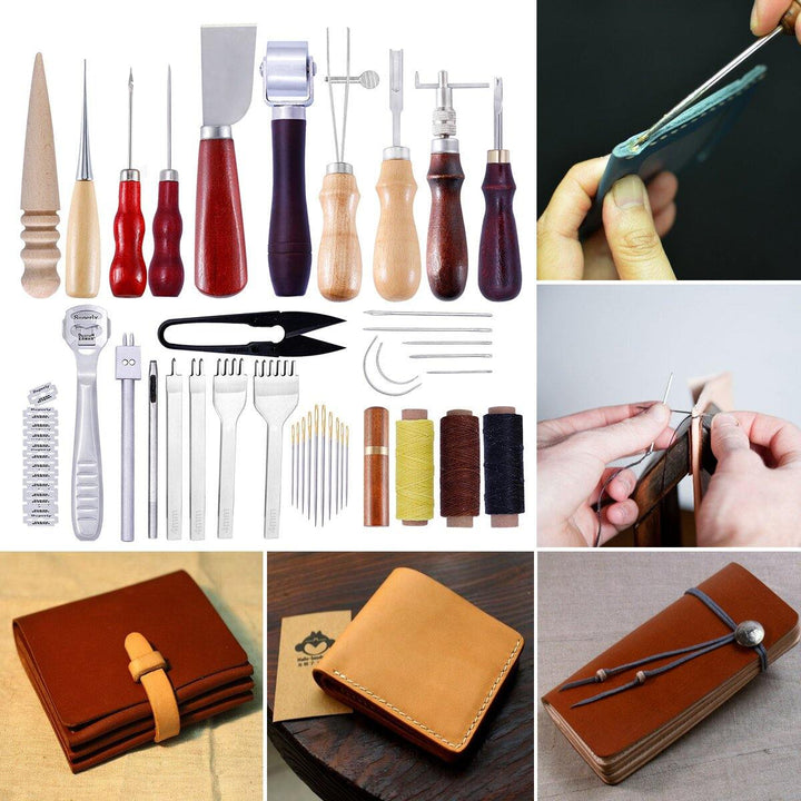 Professional Handmade Sewing Leather Craft Tools Kit Punch Stitching Carving - MRSLM