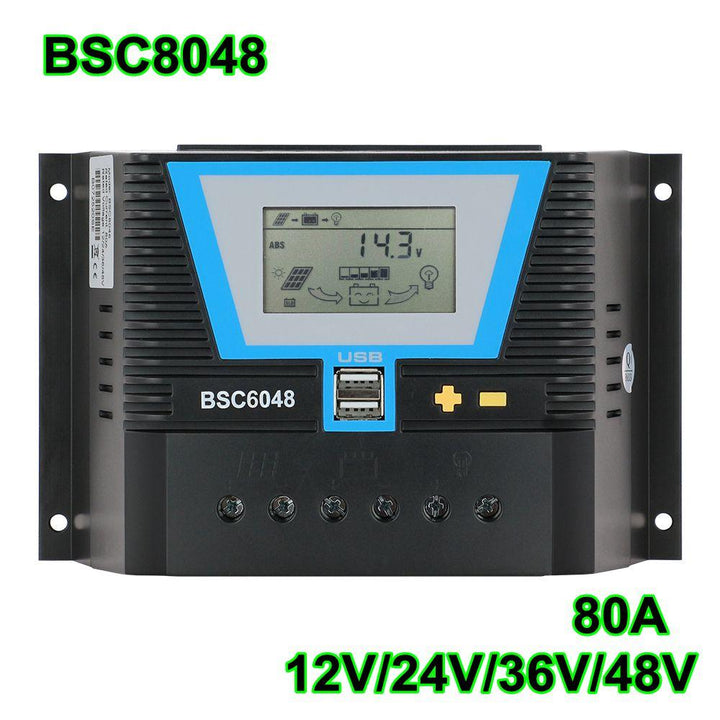 20A 30A 60A 80A PWM Solar Controller 12V 24V 36V 48V Backlight LCD Lithium Battery Regulator of Light Dual Time Control and USB - MRSLM