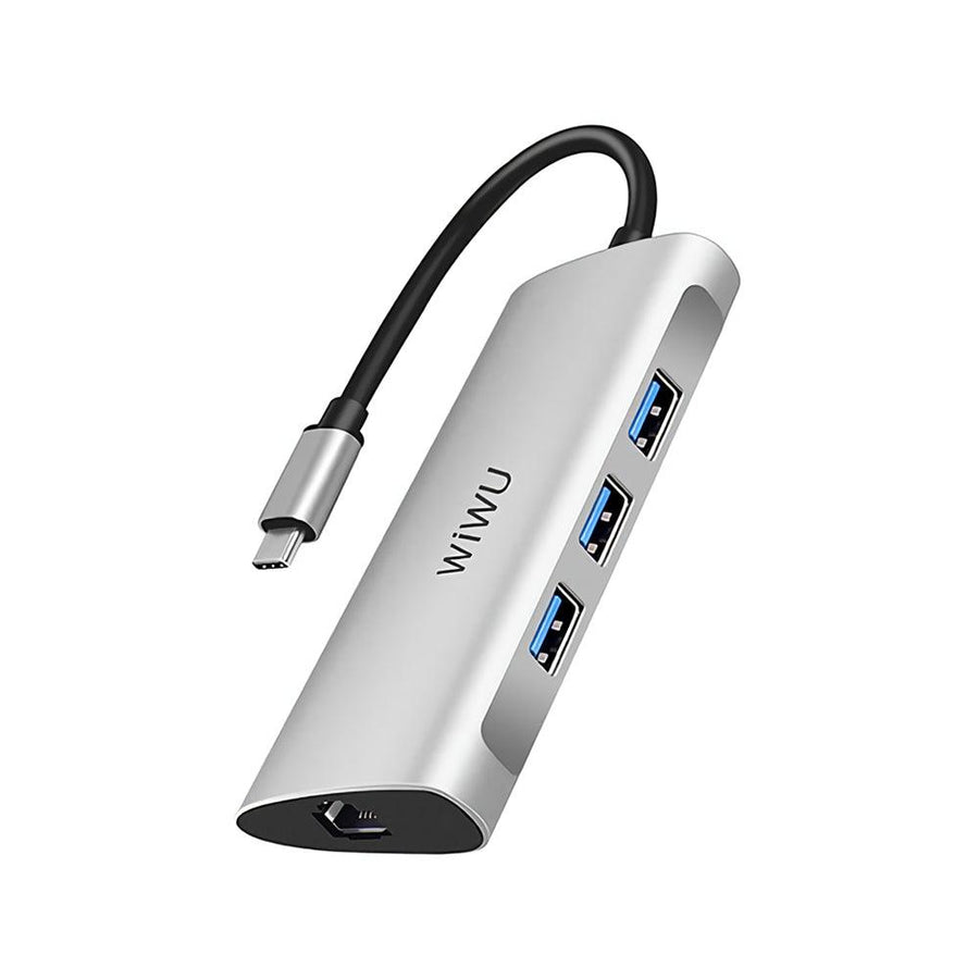 WiWU Alpha 631STR 6-in-1 USB-C Hub Type-C to USB3.0 Adapter SD/TF Card Reader Multi-functional Docking Station - MRSLM