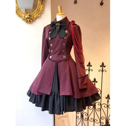 Retro bow long sleeve ruffled dress, view 3 - MRSLM
