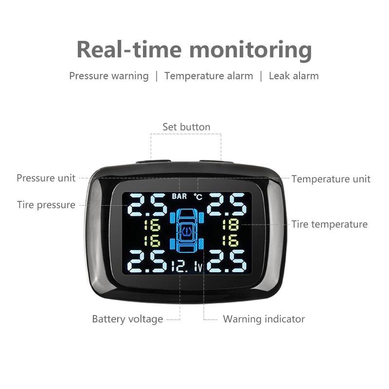 Tire Pressure Monitoring System Sensors Cigarette Lighter USB port Auto Security Alarm Systems Tire Pressure (Black) - MRSLM