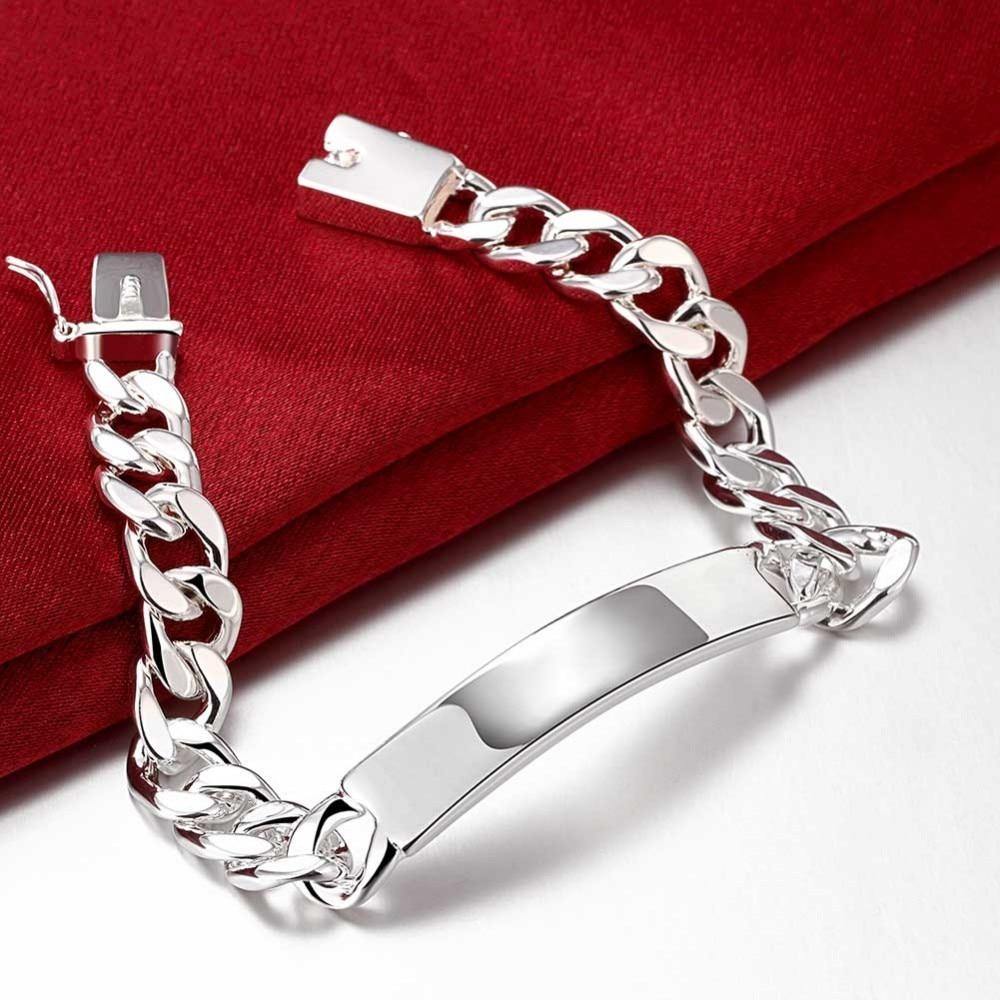 2018 Men's Jewelery S925 Printed Sterling Silver color 10mm Chain 20cm Bracelet Del Plata H246 - MRSLM