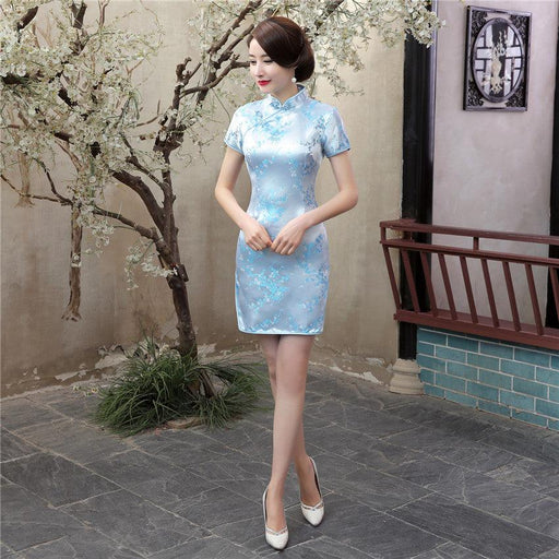 short plum blossom cheongsam dress, view 9 - MRSLM