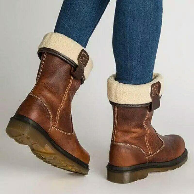 Plush warm flat bottomed medium boots women's large - MRSLM
