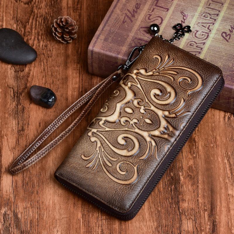 Vegetable tanned leather rubbed embossed wallet - MRSLM