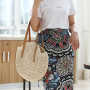 Women's round straw shoulder bag, view 2 - MRSLM