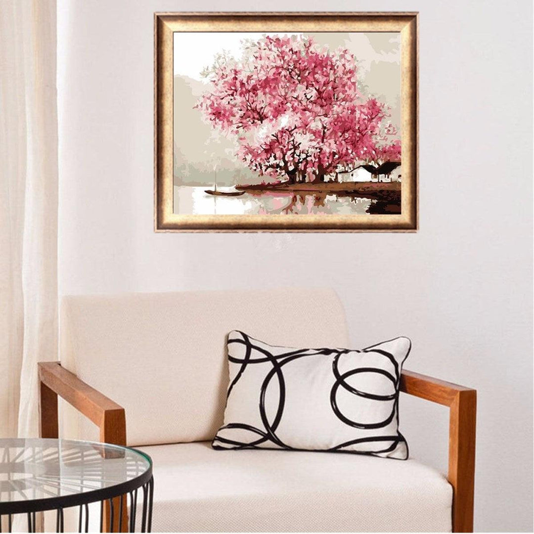 Oil Painting By Number Kit Pink Cherry Blossom Tree Painting DIY Acrylic Pigment Painting By Numbers Set Hand Craft Art Supplies Home Office Decor - MRSLM