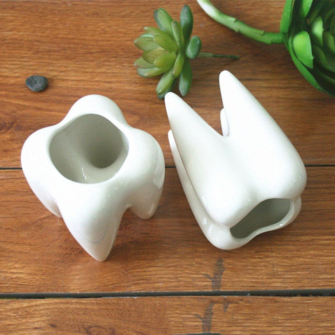 2Pcs Ceramic Plant Flower Pot Succulent Garden Cute Teeth White Home Decorative Storage Container - MRSLM