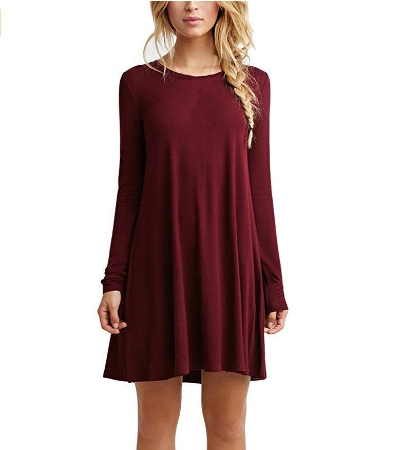 Solid color long-sleeved loose slim dress - MRSLM