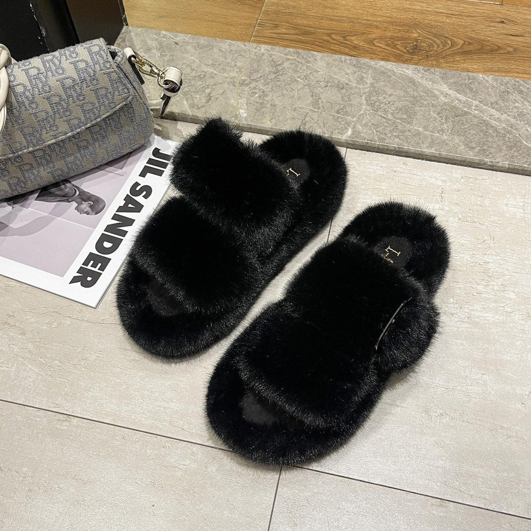 Women's Slippers With Thick Bottom Furry Slippers For Wearing Outside Home - MRSLM