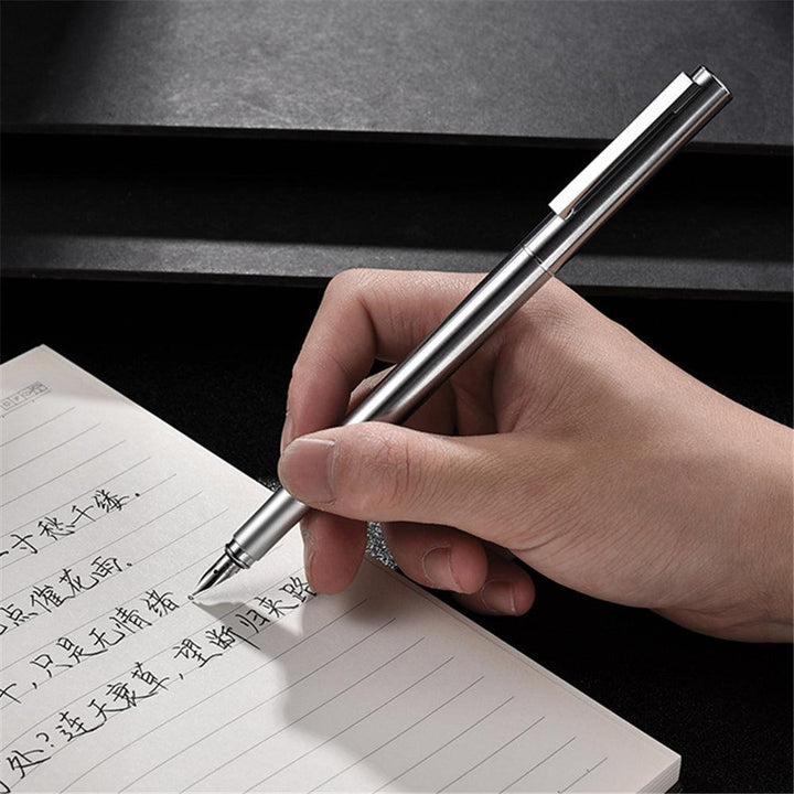 HongDian HD516 Metal Stainless Steel Fountain Pen Fine Nib 0.5mm Bright Silver Excellent Writing Gift Ink Pen for Business Office Home (0.5mm) - MRSLM