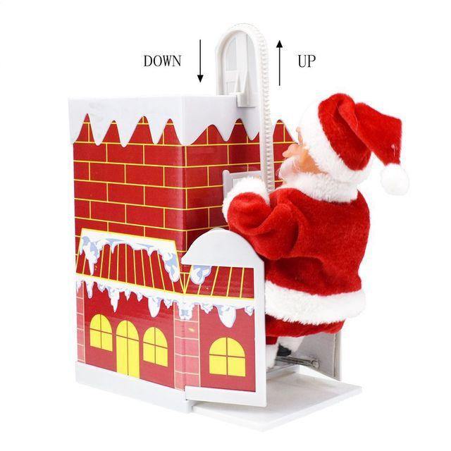 Electric Climbing chimney Santa Claus Christmas Decoration Figurine Ornament Family New Year Party Santa Claus New Year Gift (Red) - MRSLM