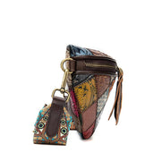 leather ethnic stitching crossbody bag, view 3 - MRSLM