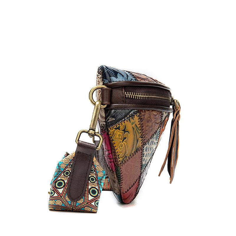 leather ethnic stitching crossbody bag, view 3 - MRSLM