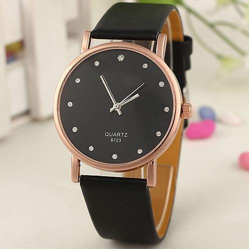 Women's Fashion Faux Leather Band Wristwatch Rhinestone Inlaid Quartz Watch - MRSLM