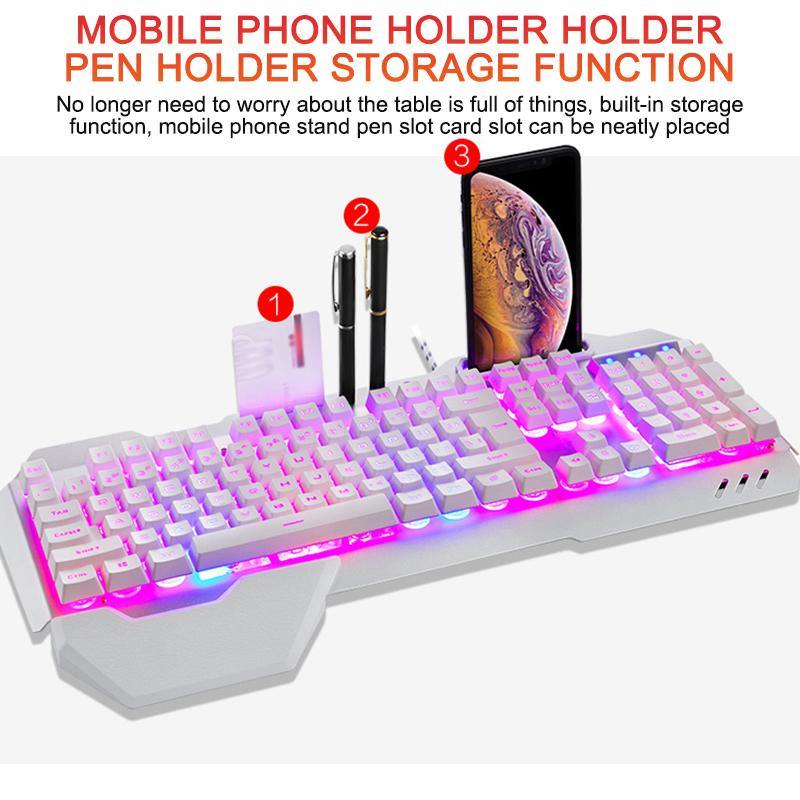 ErgonomicWired Gaming Keyboard with RGB Backlight Phone Holder - MRSLM