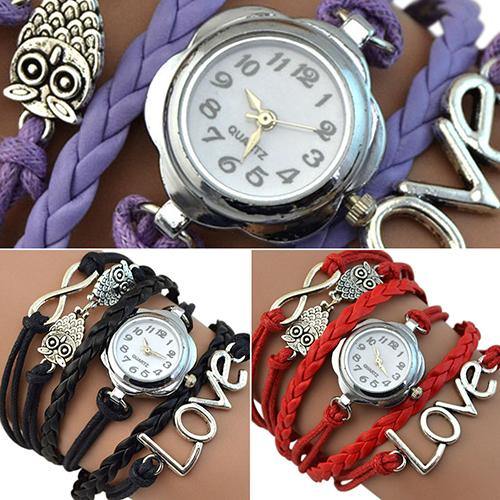 Women's Infinity Love Owl Knitting Multilayer Faux Leather Quartz Bracelet Watch - MRSLM
