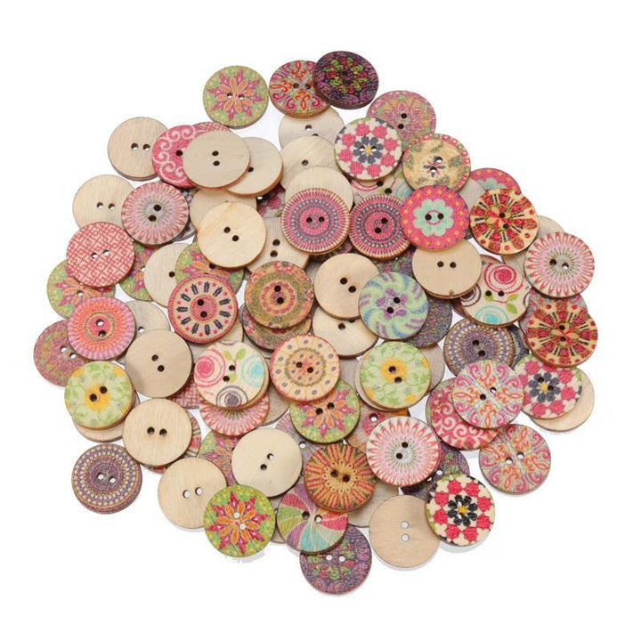 100Pcs Retro Wooden Sewing Buttons DIY Craft Bag Hat Clothes Decoration Sewing Button (Multi Color) - MRSLM