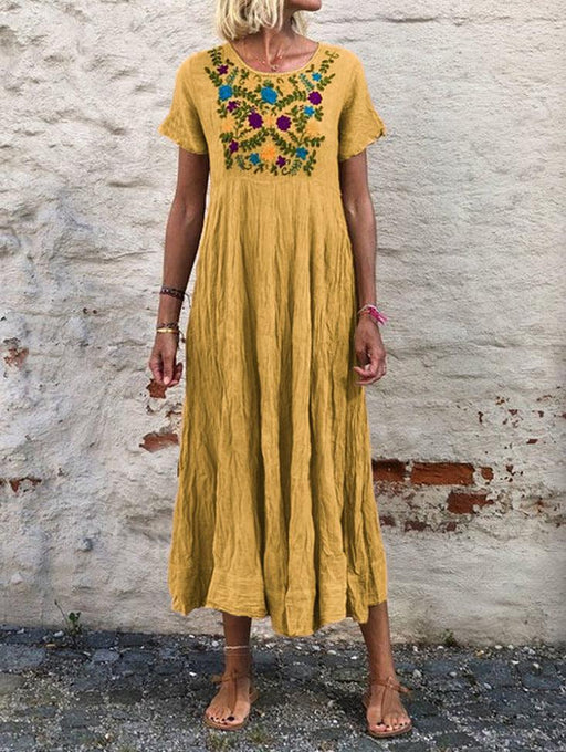 women's boho loose dress with floral embroidery, view 5 - MRSLM