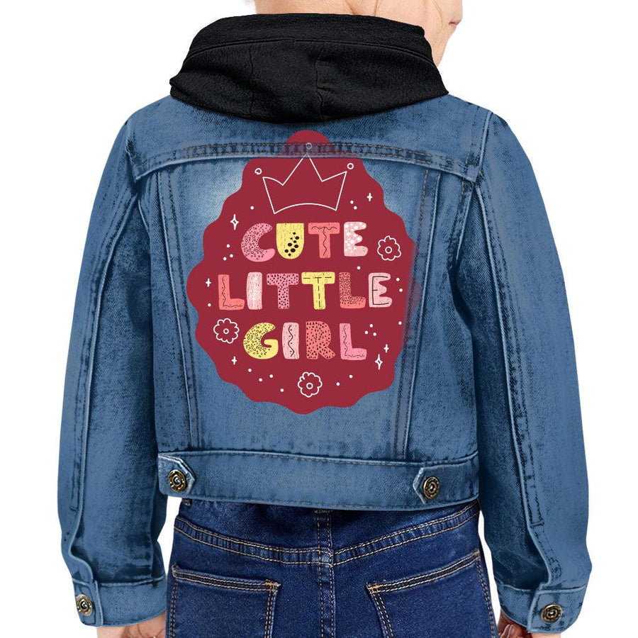 Cute Little Girl Toddler Hooded Denim Jacket - Kawaii Jean Jacket - Printed Denim Jacket for Kids - MRSLM
