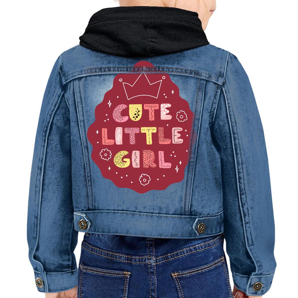 Cute Little Girl Toddler Hooded Denim Jacket - Kawaii Jean Jacket - Printed Denim Jacket for Kids - MRSLM