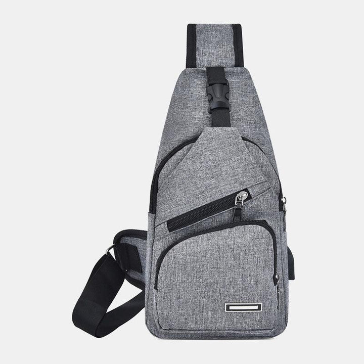 Men Oxford Large Capacity Casual Outdoor Travel USB Charging Port Sling Bag Chest Bag Crossbody Bag - MRSLM