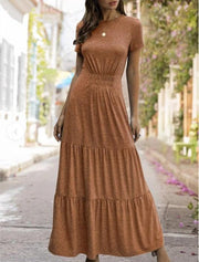Short sleeve round neck large swing dress - MRSLM