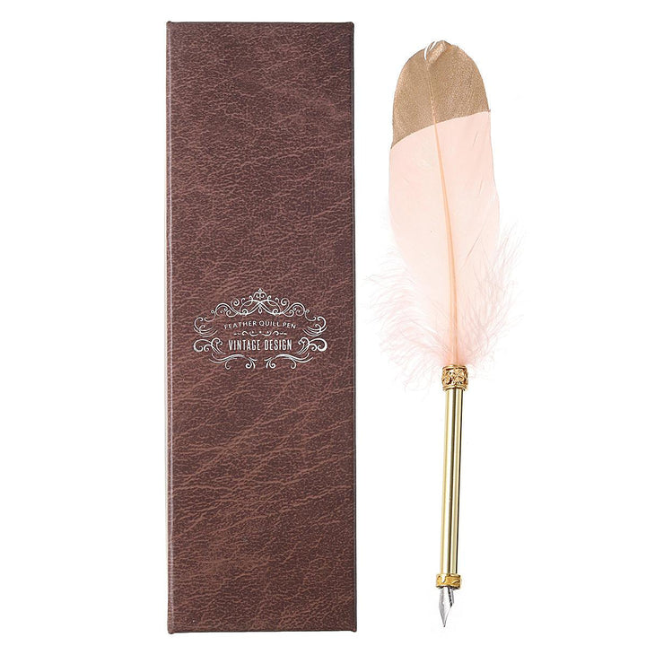 European Retro Feather Fountain Pen Copper Pen Holder Office Bussiness Signing Pen with Gift Box - MRSLM