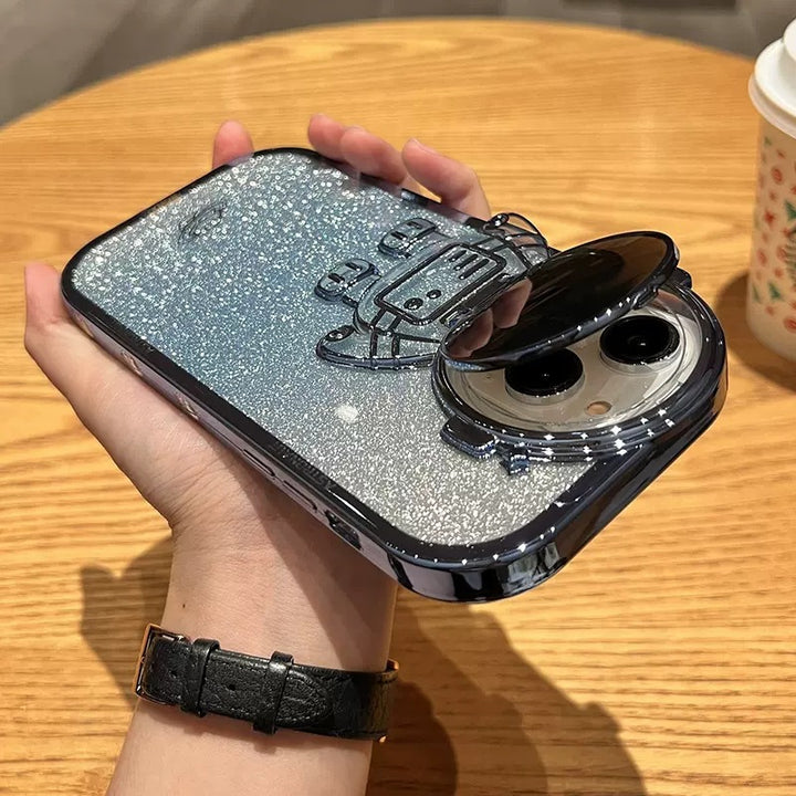 Glitter Astronaut Camera Stand Phone Case For IPhone 14 13 12 11 Pro Max XR 14 Plus Invisible Lens Bracket Plating Soft Cover