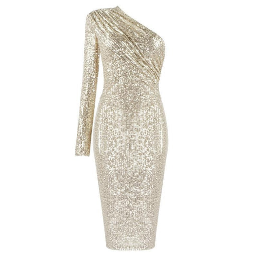 One-shoulder sequined long dress, view 4 - MRSLM