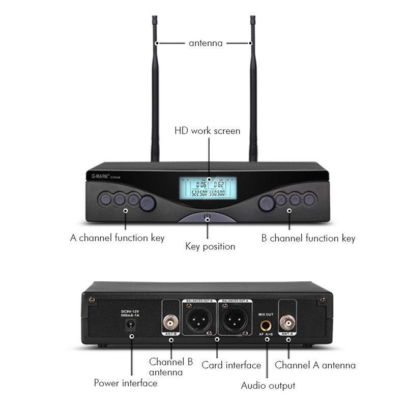 G320AM Wireless Microphone Dual channel UHF Automatic Handheld Microphone Frequency Adjustable 100M Receive - MRSLM