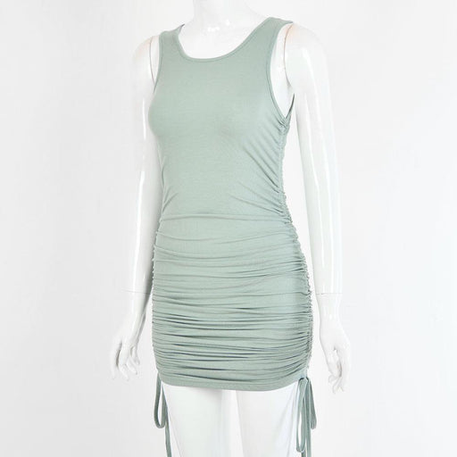 drawstring pleated hip-wrap vest dress, view 2 - MRSLM