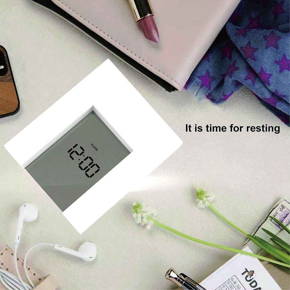 Electronic Square LCD Calendar Alarm Clock Digital Desk Watch White with Home Thermometer Count Down Timer Battery Operated - MRSLM