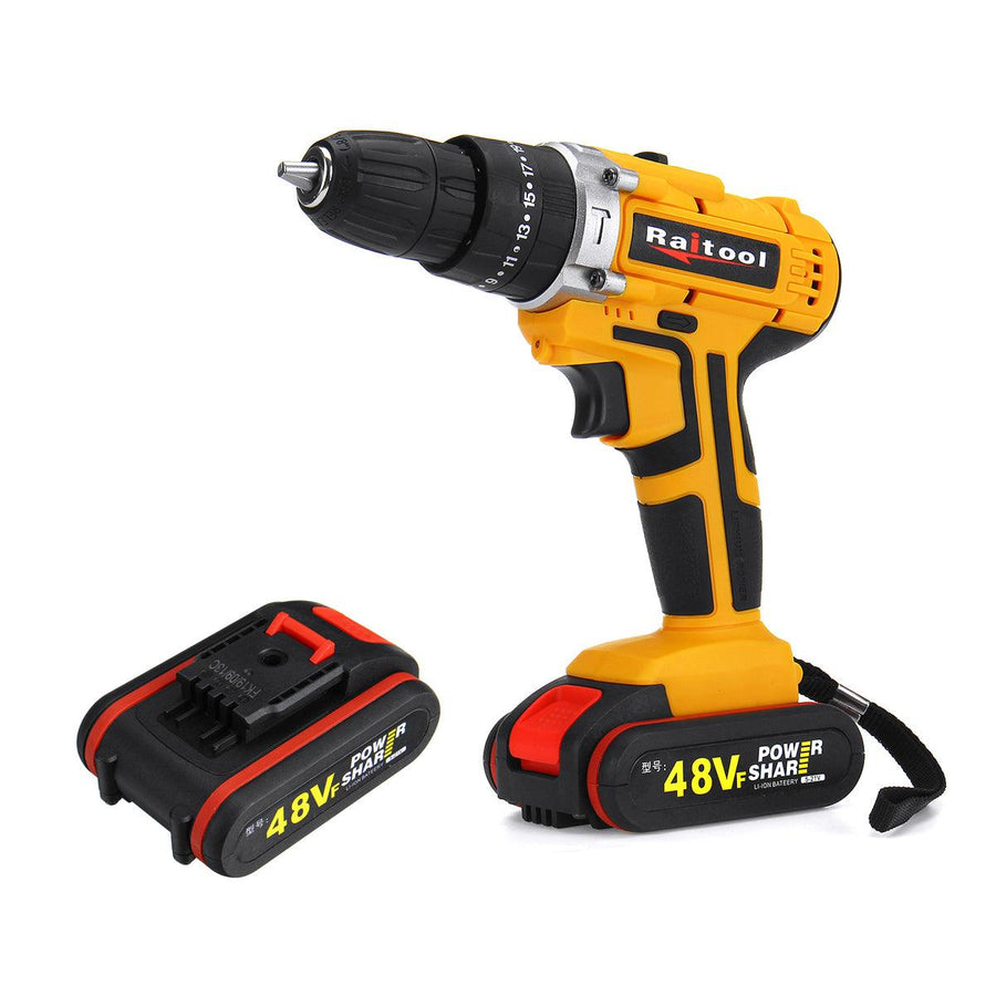 Raitool 48VF Cordless Electric Impact Drill Rechargeable 3/8 inch Drill Screwdriver W/ 1 or 2 Li-ion Battery - MRSLM